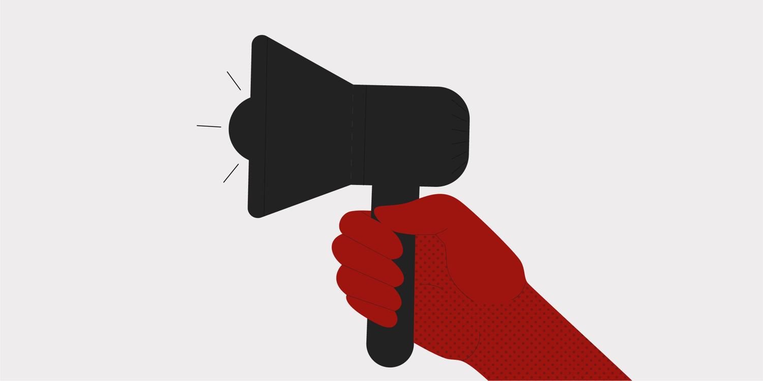 Illustration Hand in KIPS-Rot hält Megaphone